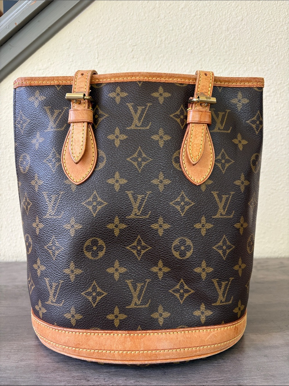 Authentic Vintage Louis Vuitton Petit Monogram Bucket PM Leather Brown Tote Bag - Picture 14 of 17